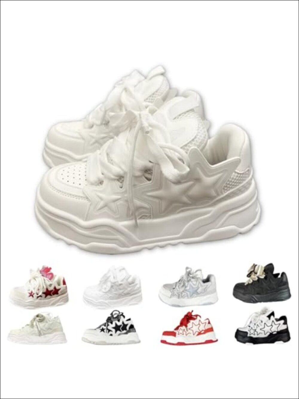 Unisex Chunky Platform Sneakers Lace-Up Mesh Casual Shoes